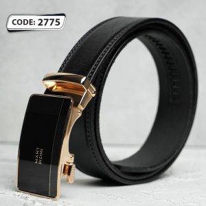 کمربند چرم طبیعی تبریز مشکی با سگک ریلی - کد 2775