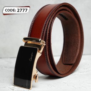 کمربند چرم طبیعی تبریز عسلی با سگک ریلی - کد 2777