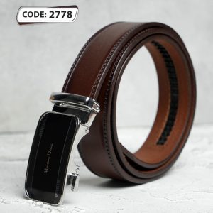 کمربند چرم طبیعی تبریز قهوه ای با سگک ریلی - کد 2778